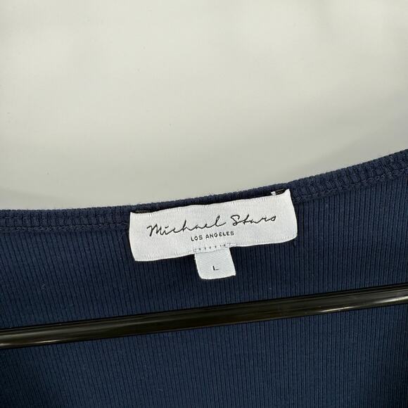 MICHAEL STARS Abby Dress Size Large NEW Faux Wrap NWOT Navy Ultra Rib Classic - Picture 5 of 11